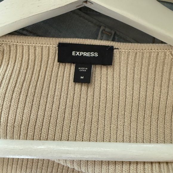Express Long Sleeve Mini Dress Ribbed Square Neck Poplin Neutral Minimalist Med - Picture 8 of 8